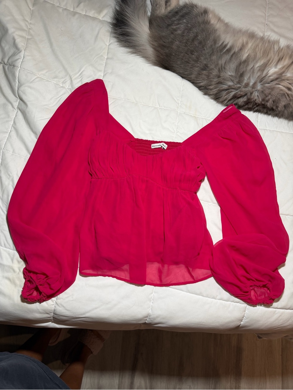 Abercrombie & Fitch Fuchsia Off-Shoulder Sheer Peasant Blouse